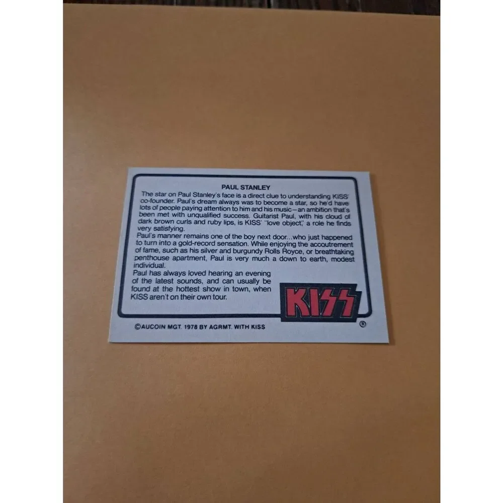 Vintage 1978 Aucoin Management AGRMT KISS Trading Card No 32 Collectible Rock